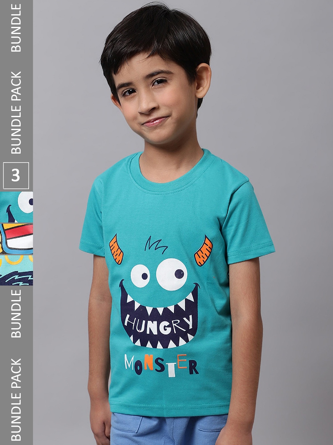 

BAESD Boys Pack Of 3 Printed Cotton Regular Fit T-shirts, Teal