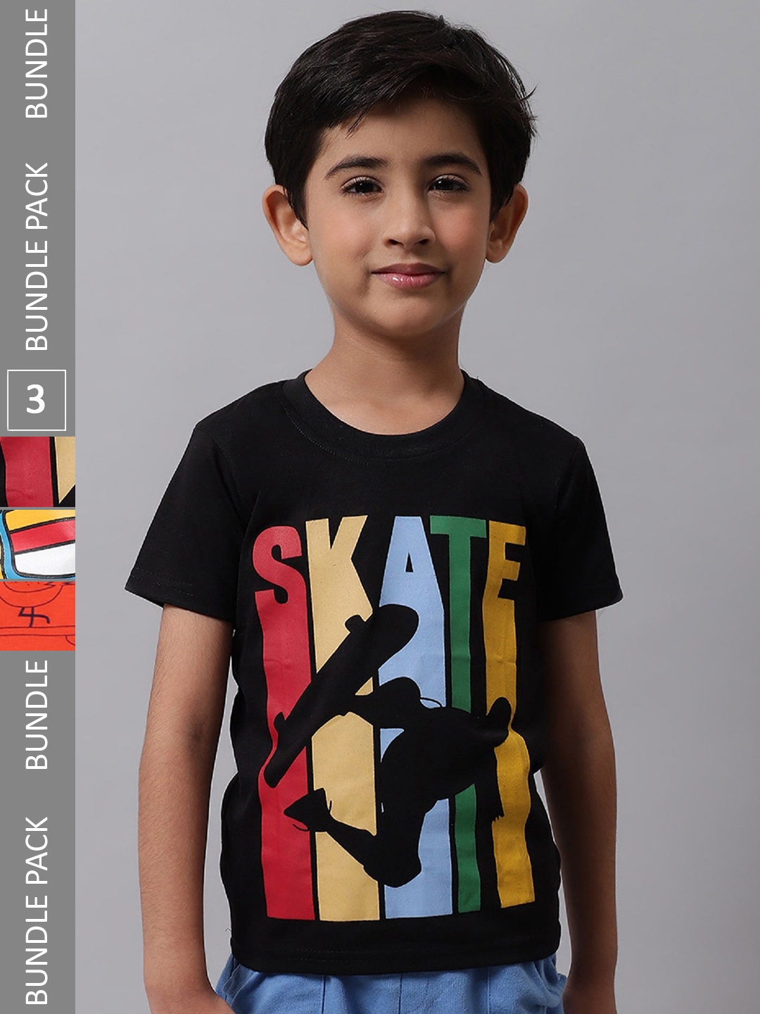 

BAESD Boys Pack Of 3 Printed Cotton Regular Fit T-shirts, Black