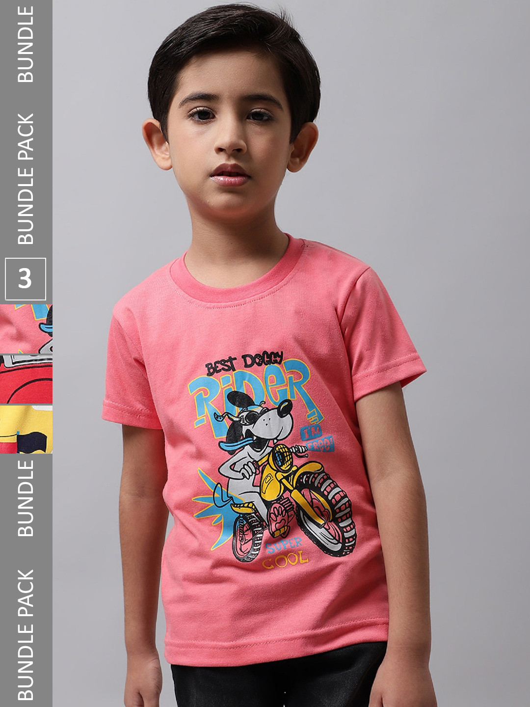 

BAESD Boys Pack Of 3 Printed Cotton Regular Fit T-shirts, Pink