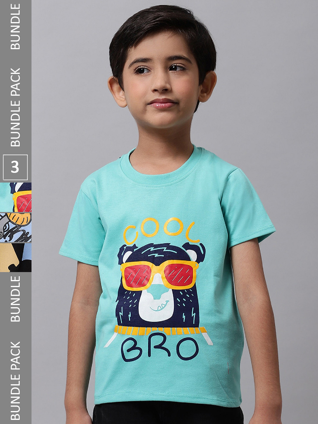 

BAESD Boys Pack Of 3 Printed Cotton Regular Fit T-shirts, Sea green