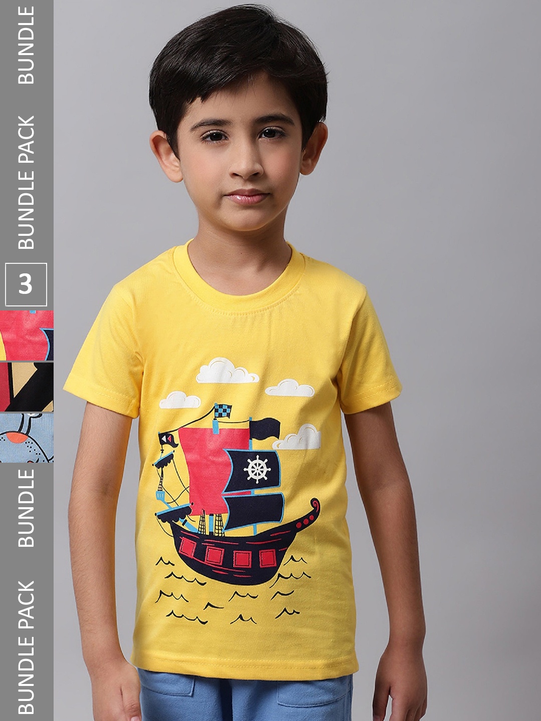 

BAESD Boys Pack Of 3 Printed Cotton Regular Fit T-shirts, Yellow