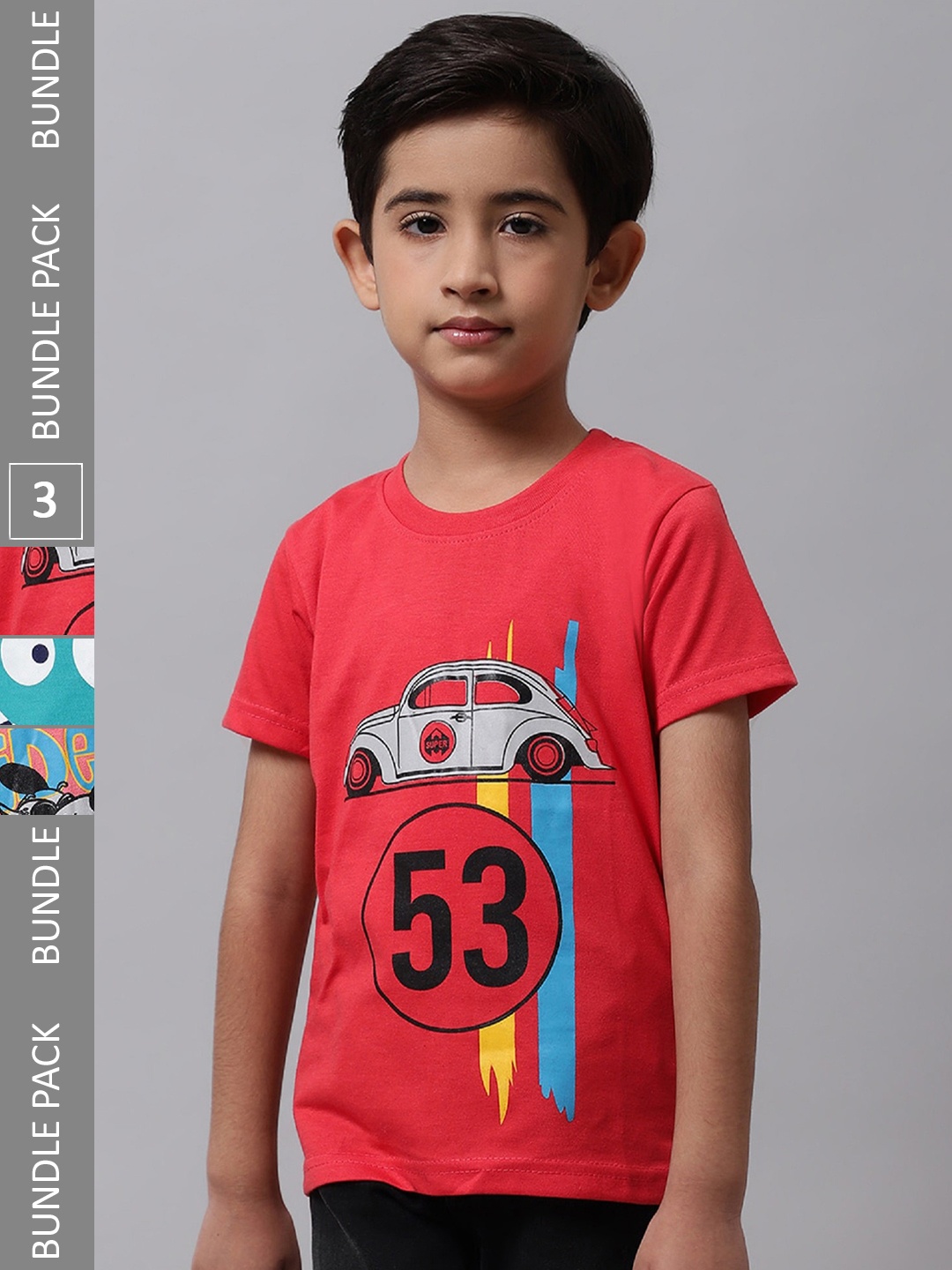 

BAESD Boys Pack Of 3 Printed Cotton Regular Fit T-shirts, Red