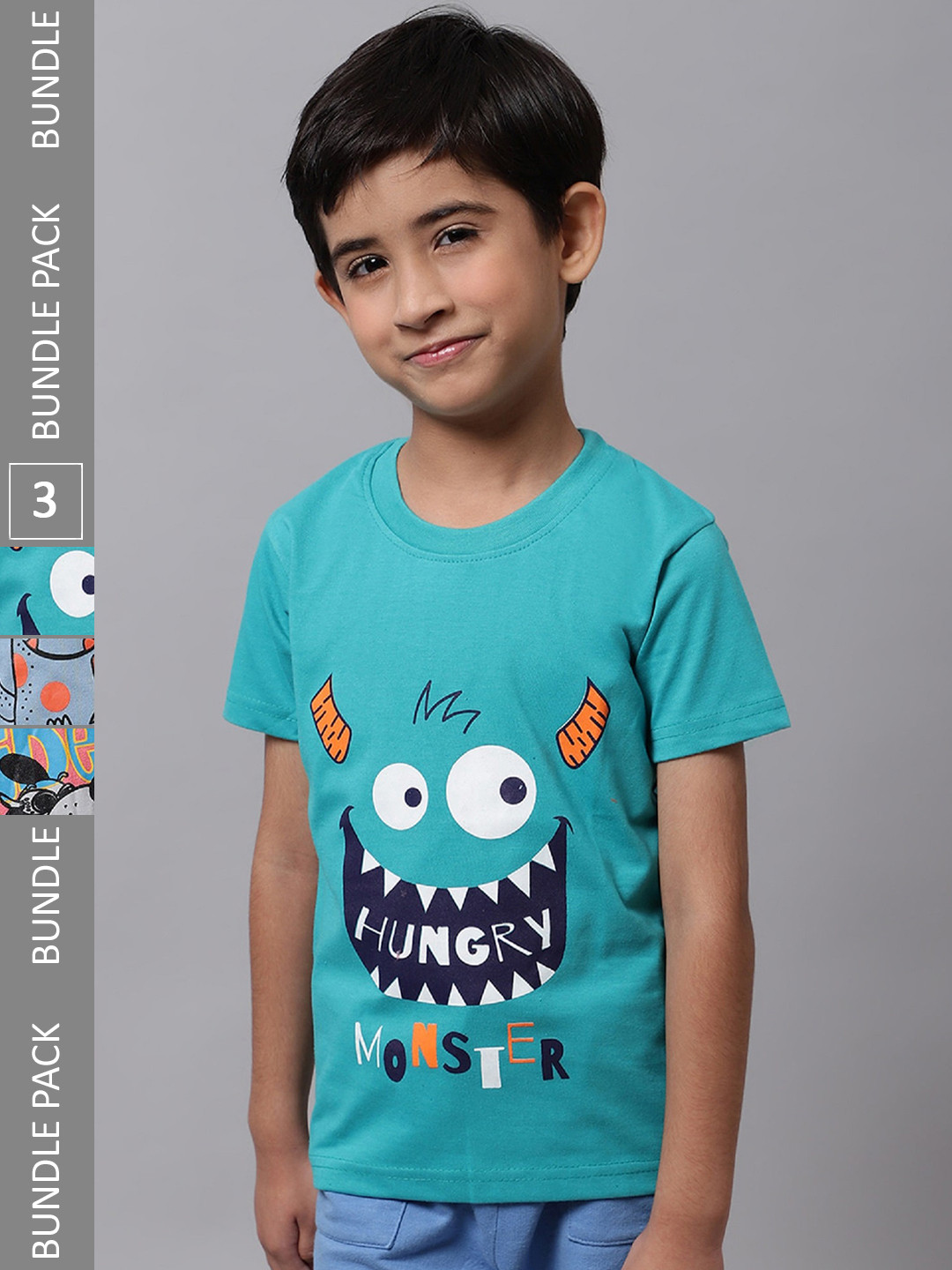 

BAESD Boys Boys Pack Of 3 Printed Cotton Regular Fit T-shirts, Teal