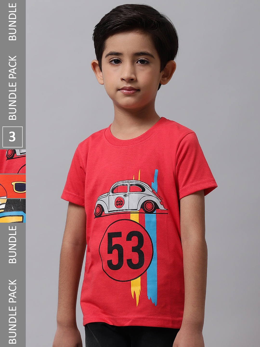 

BAESD Boys Pack Of 3 Printed Cotton Regular Fit T-shirts, Red