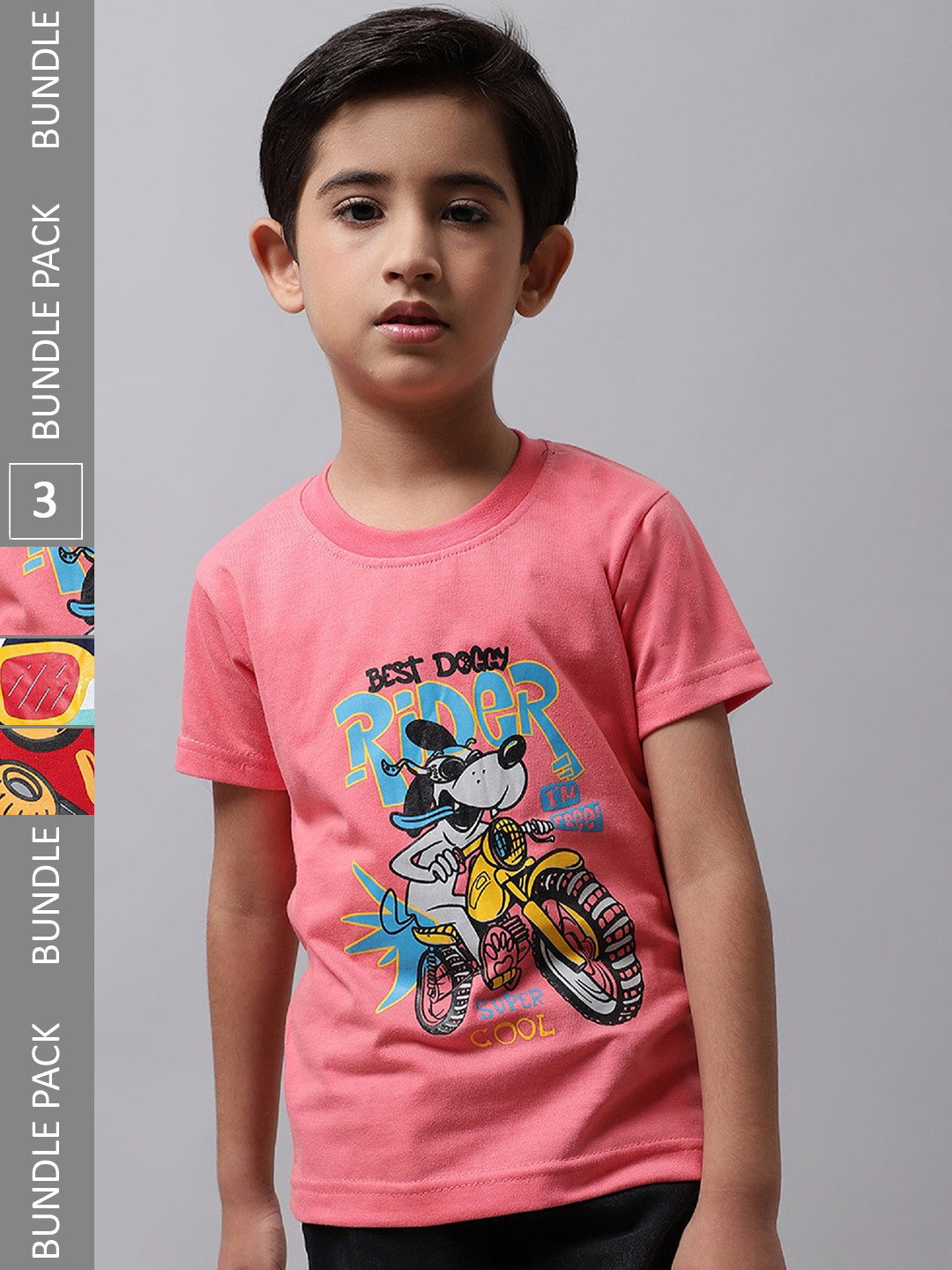 

BAESD Boys Pack Of 3 Printed Cotton Regular Fit T-shirts, Pink