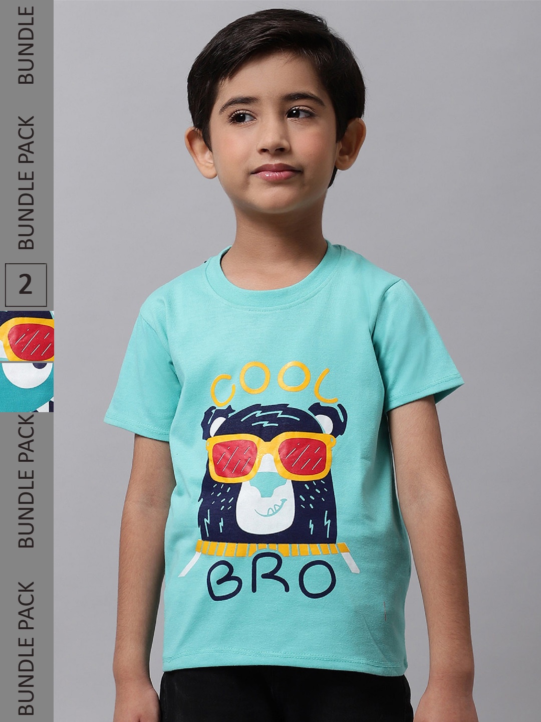 

BAESD Boys Pack Of 2 Graphic Printed Cotton T-Shirts, Turquoise blue