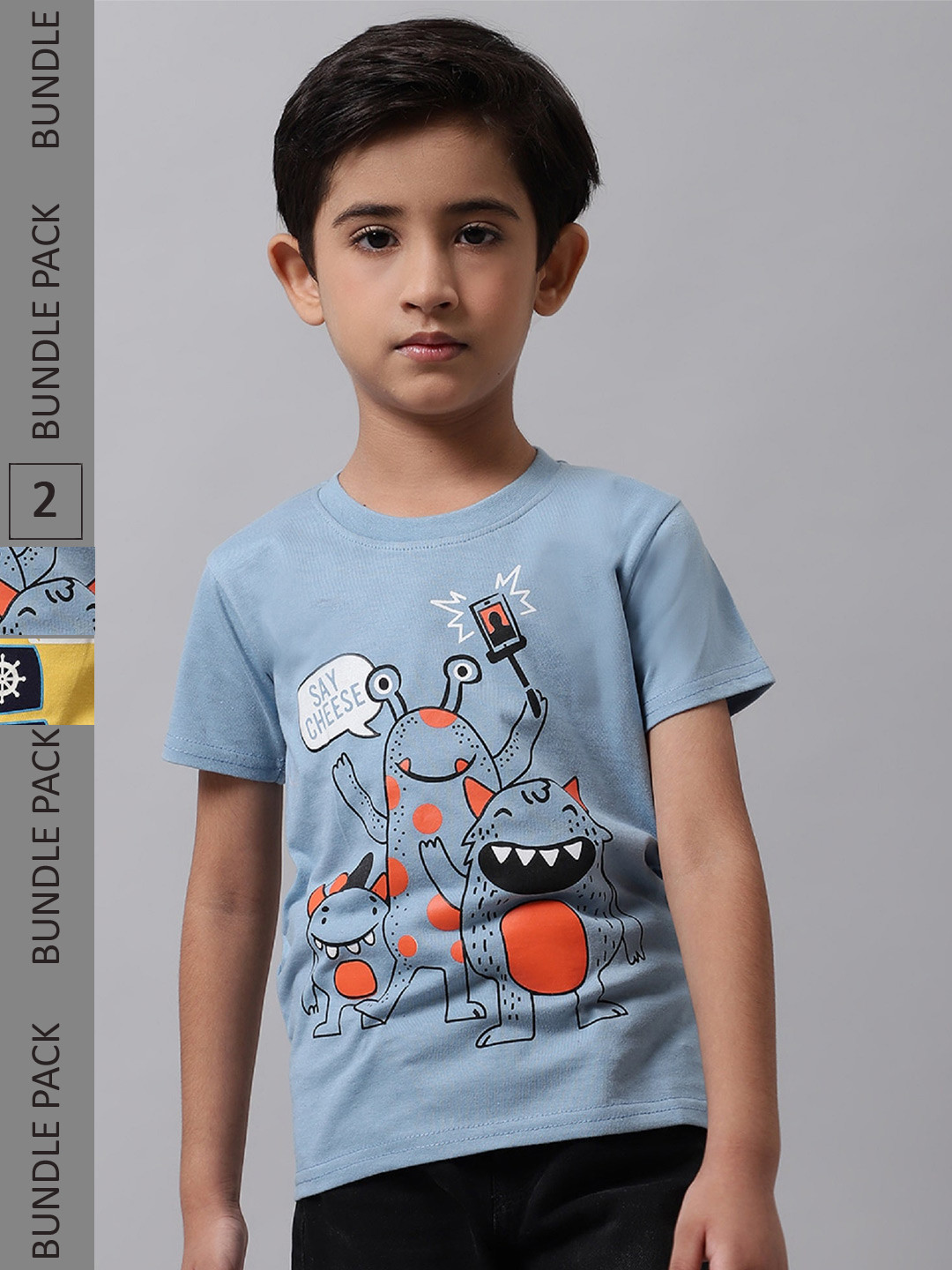 

BAESD Boys Pack Of 2 Graphic Printed Cotton T-shirt, Blue