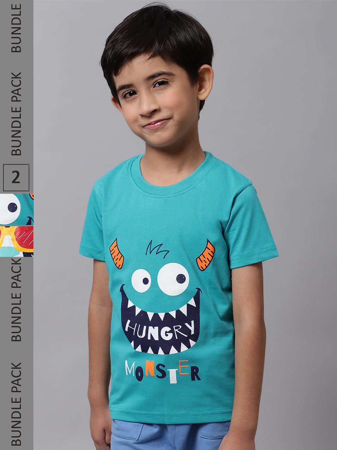 

BAESD Boys Pack Of 2 Graphic Printed Pure Cotton T-shirt, Turquoise blue