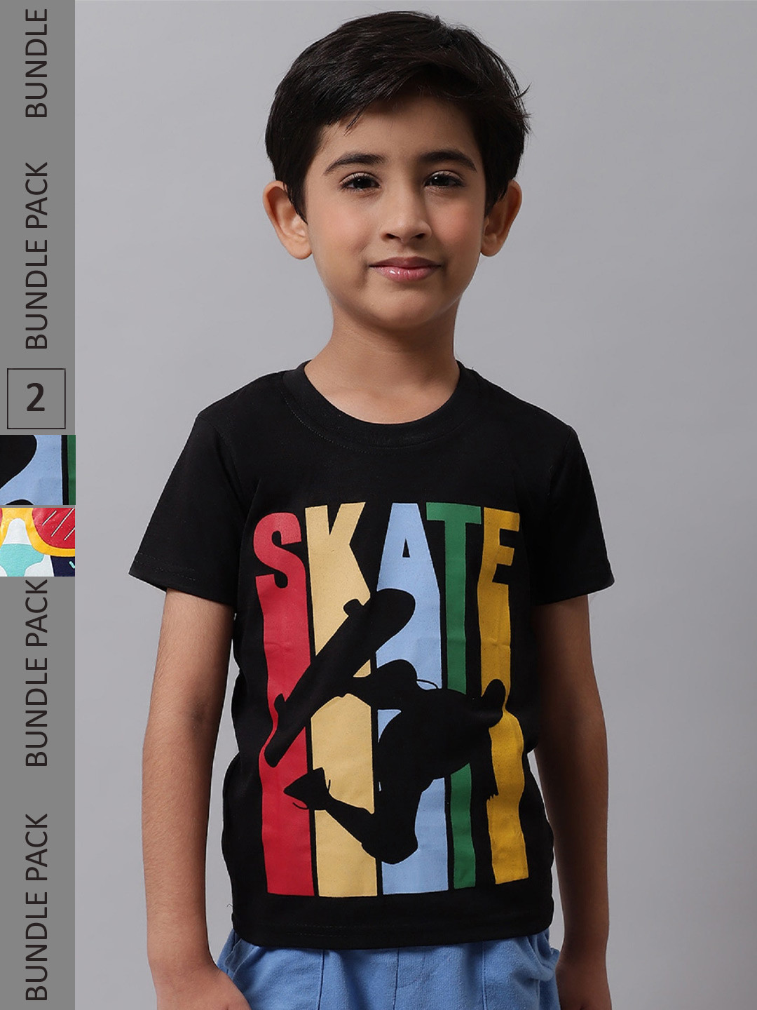 

BAESD Pack of 2 Boys Graphic Printed T-shirt, Black