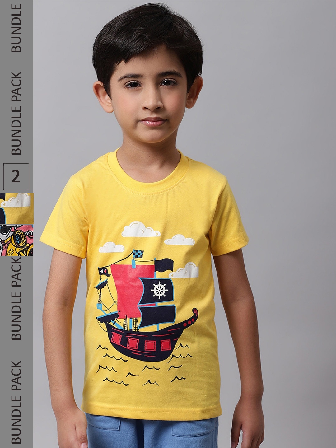 

BAESD Boys Pack Of 2 Graphic Printed Cotton T-shirt, Yellow