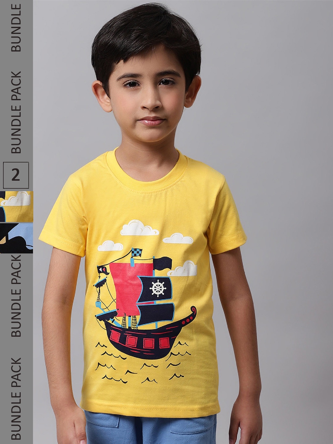 

BAESD Boys Pack Of 2 Graphic Printed Cotton T-shirts, Yellow