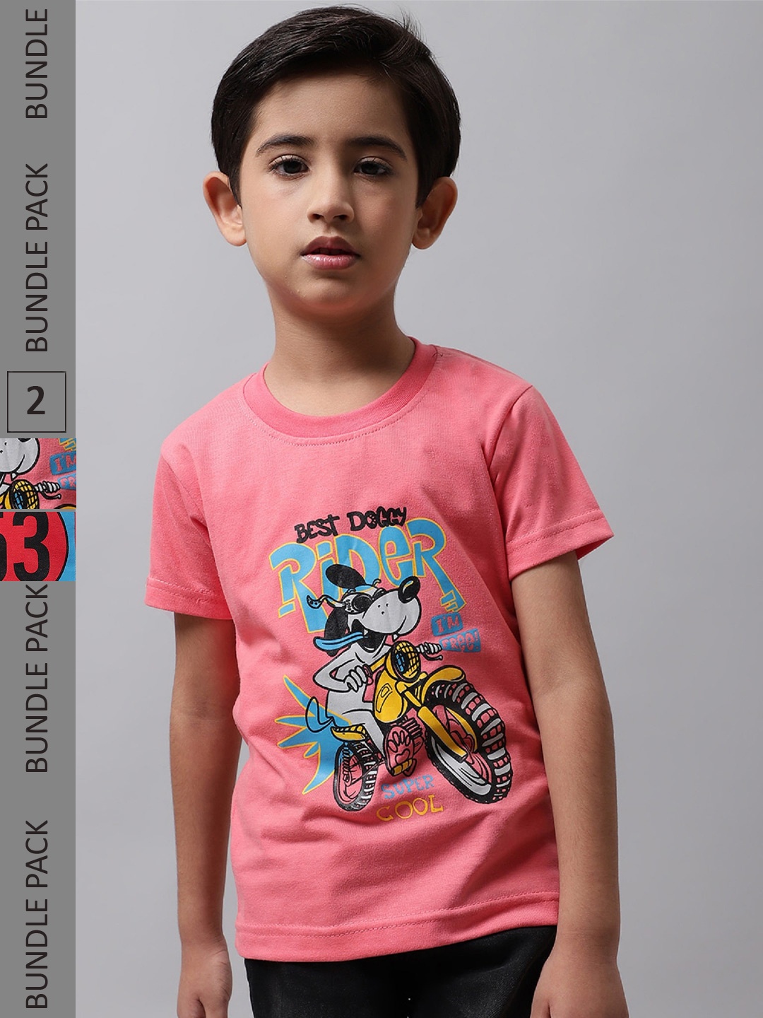 

BAESD Boys Pack Of 2 Graphic Printed Cotton T-shirt, Pink