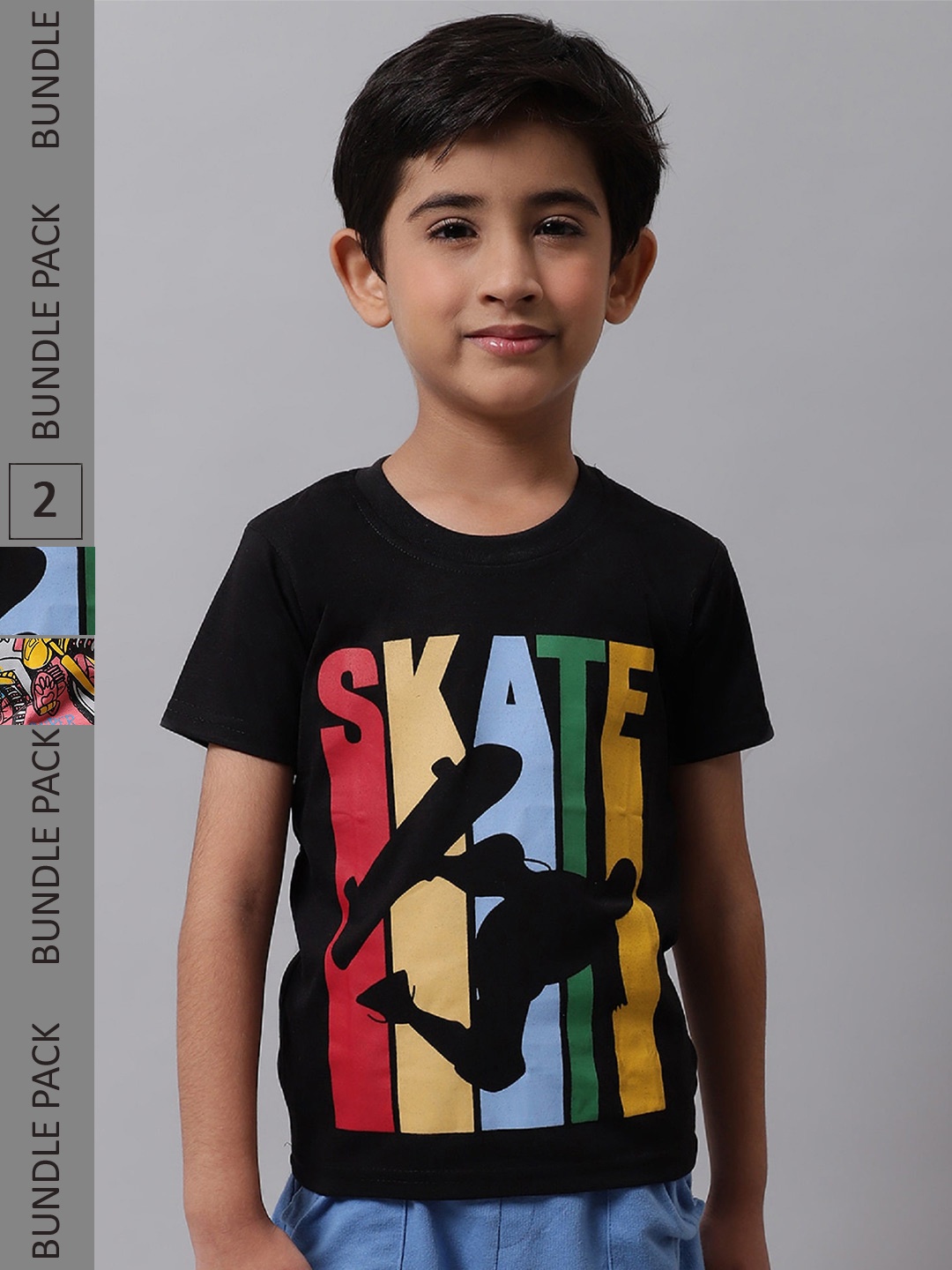 

BAESD Boys Pack Of 2 Graphic Printed Cotton T-shirt, Black