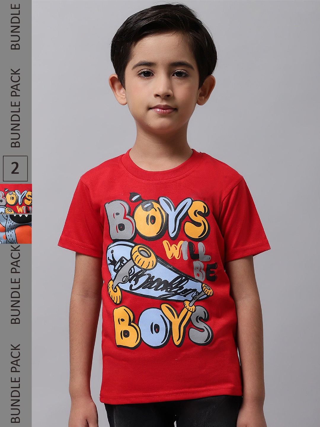 

BAESD Pack Of 2 Boys Typography Printed Cotton Casual T Shirts, Red