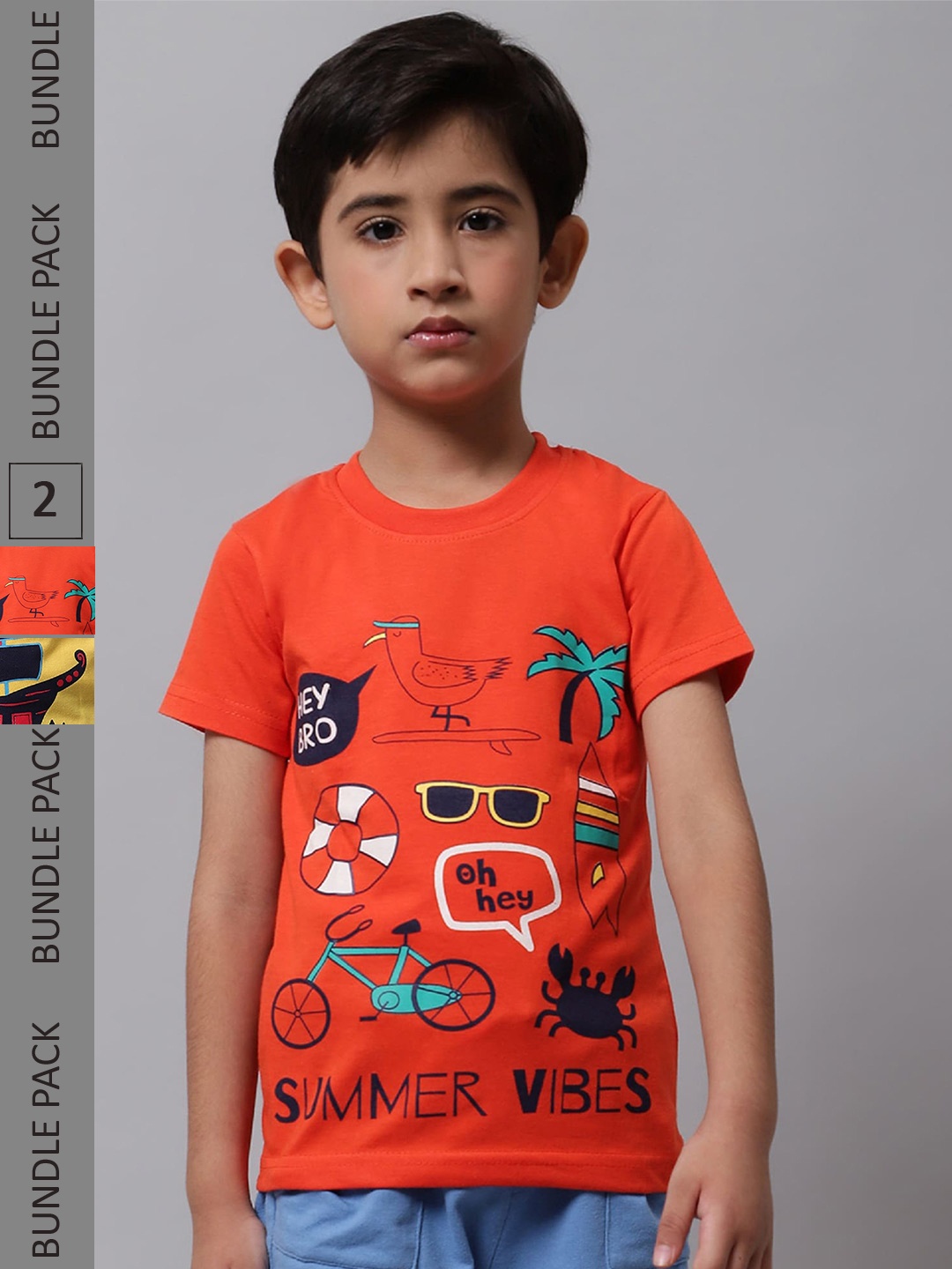 

BAESD Boys Pack Of 2 Graphic Printed Cotton T-shirts, Orange