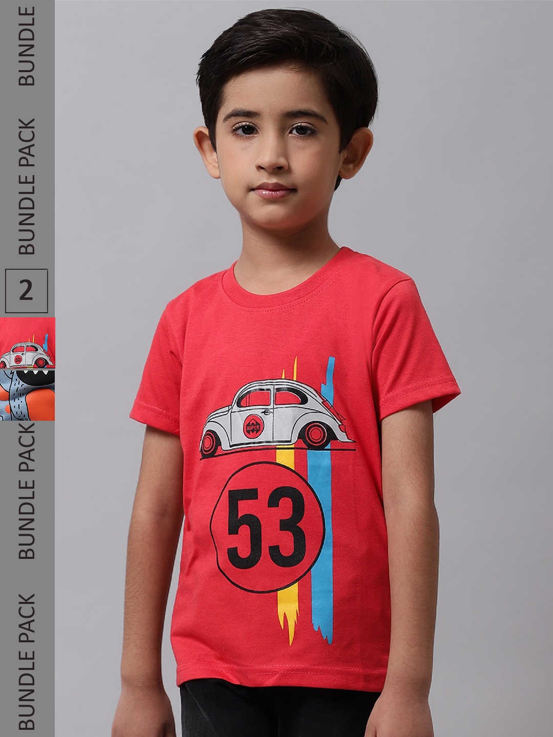 

BAESD Boys Pack Of 2 Graphic Printed Cotton T-shirts, Red