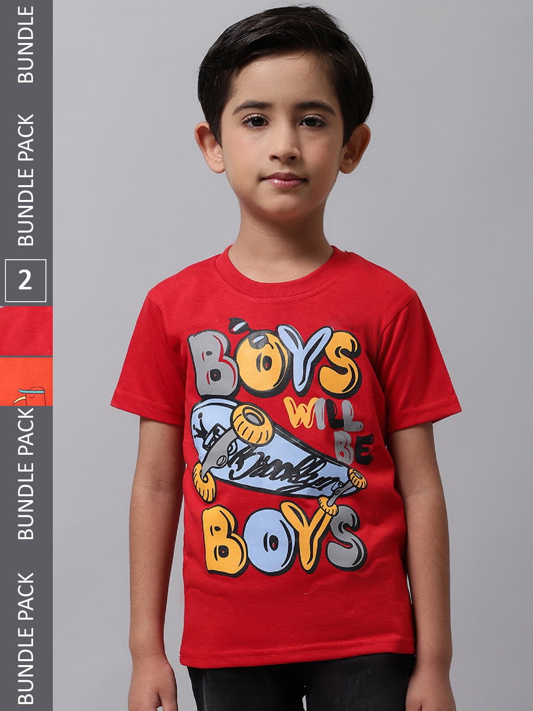 

BAESD Boys Pack Of 2 Graphic Printed Round Neck Cotton T-shirt, Red