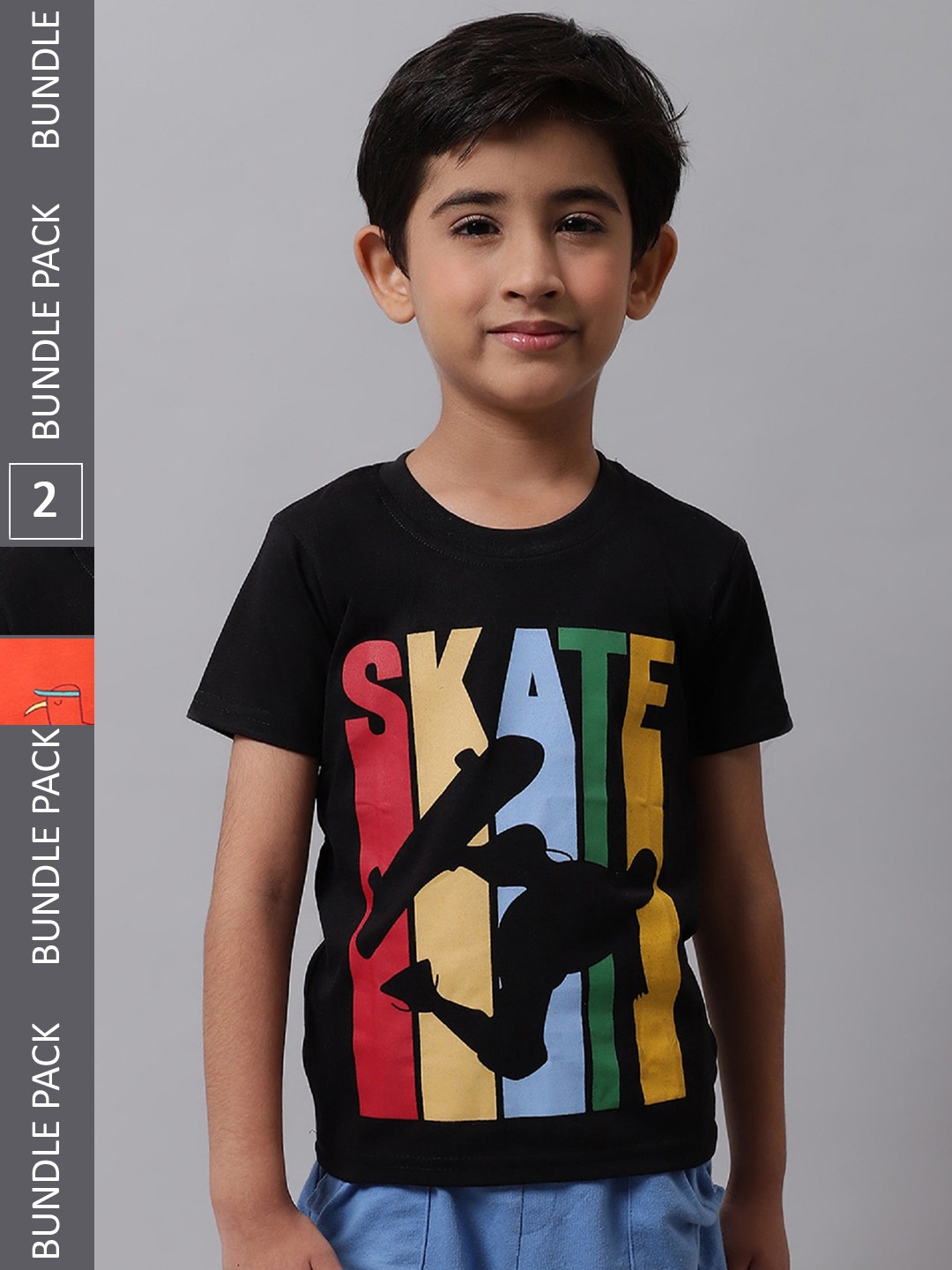 

BAESD Boys Pack Of 2 Graphic Printed Round Neck Cotton T-shirt, Black