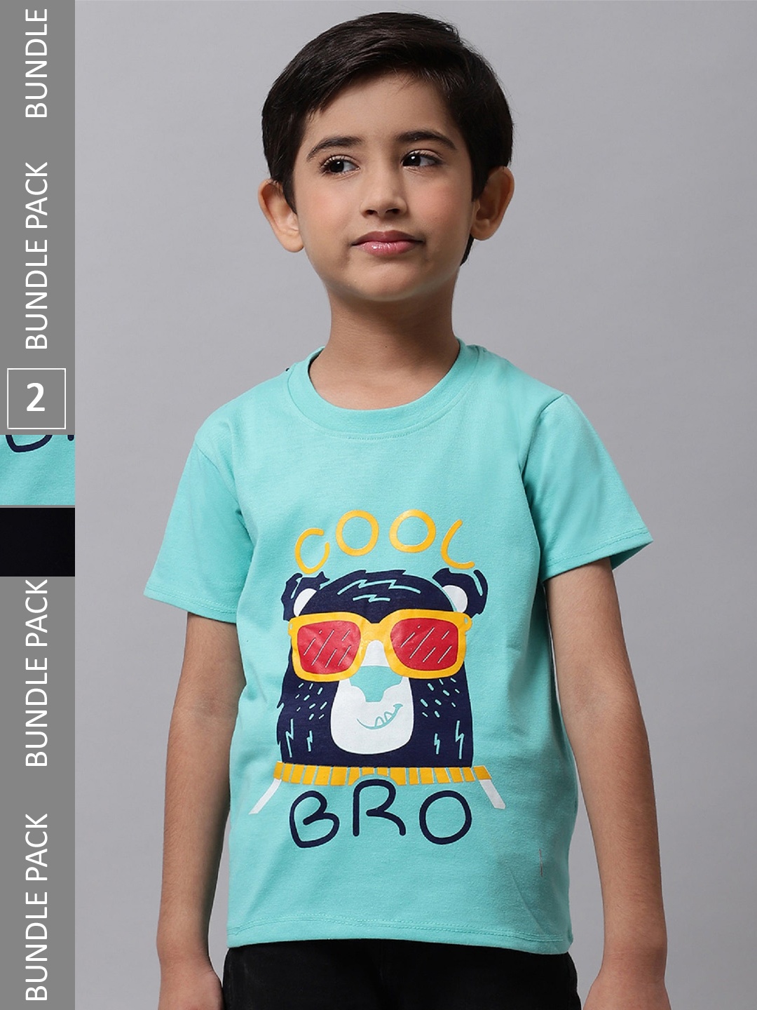 

BAESD Boys Pack Of 2 Graphic Printed Cotton T-shirts, Sea green