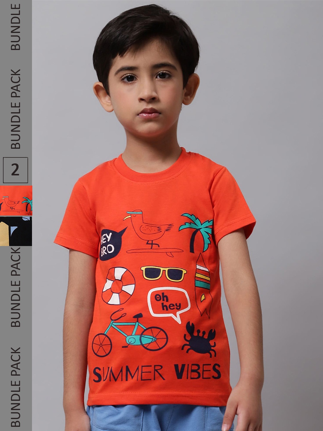 

BAESD Boys Pack Of 2 Printed Cotton T-shirt, Orange