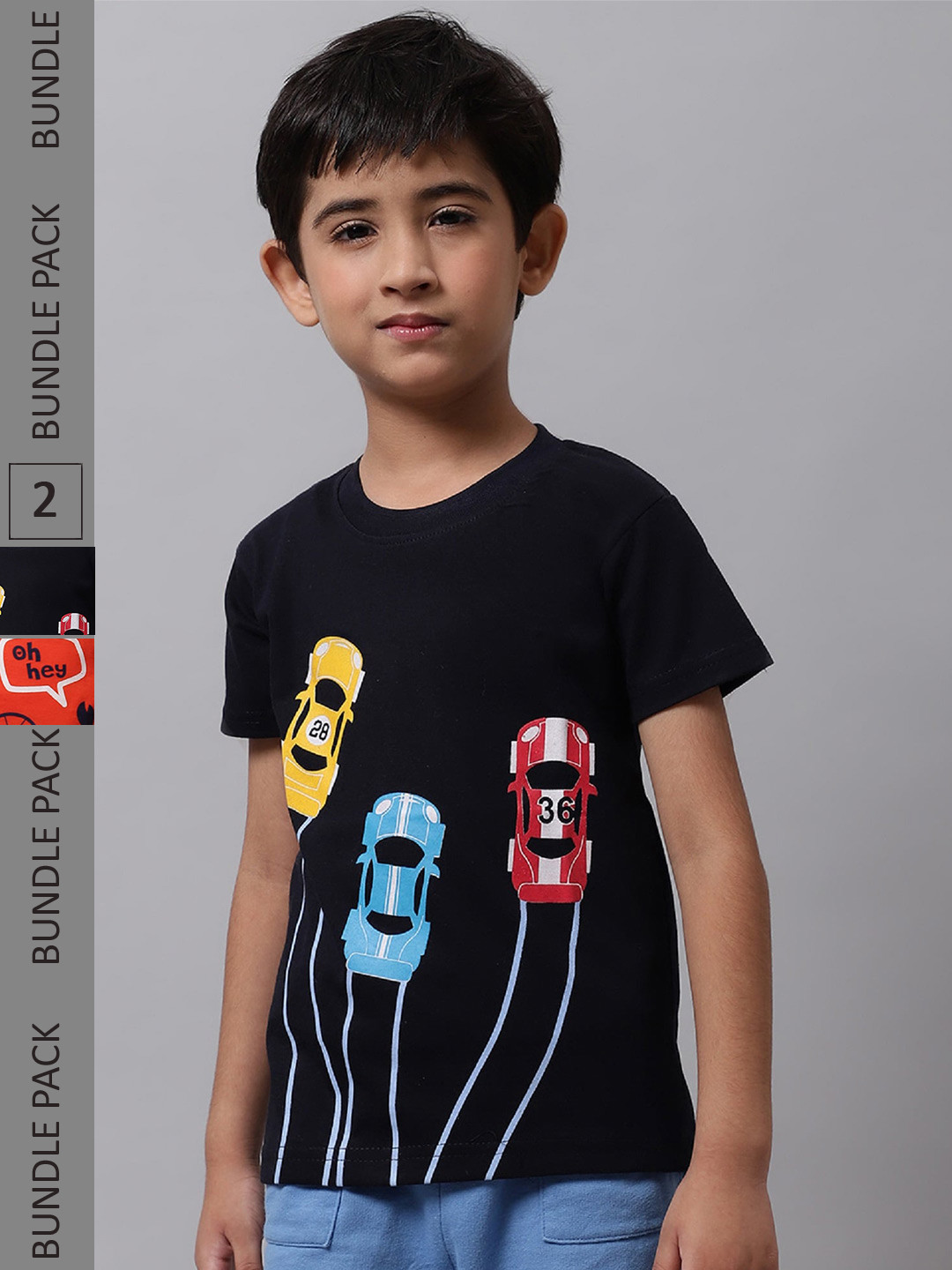 

BAESD Boys Pack Of 2 Graphic Printed Round Neck Cotton T-shirt, Black