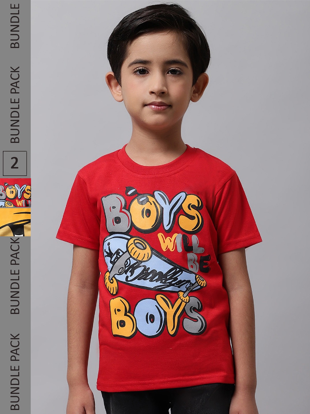 

BAESD Boys Pack of 2 Graphic Printed Cotton T-shirt, Red