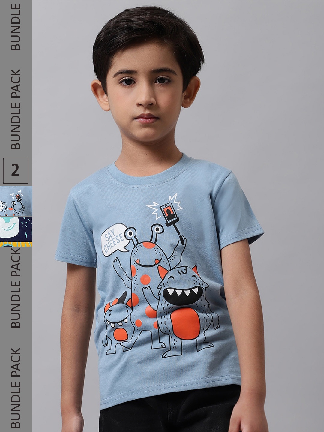 

BAESD Boys Pack Of 2 Graphic Printed Knitted Cotton T-Shirts, Grey