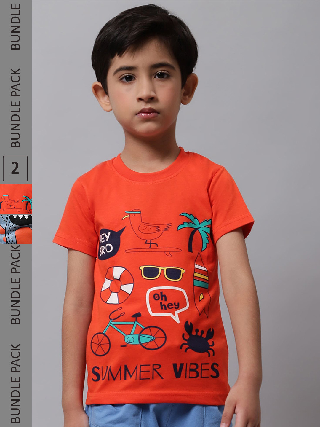 

BAESD Pack Of 2 Boys Graphic Printed Cotton T-Shirt, Orange