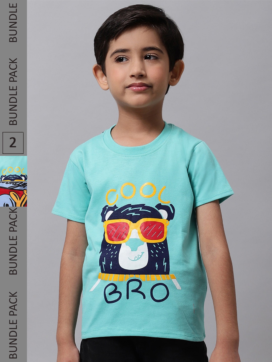 

BAESD Boys Pack of 2 Typography Printed Cotton T-shirts, Turquoise blue