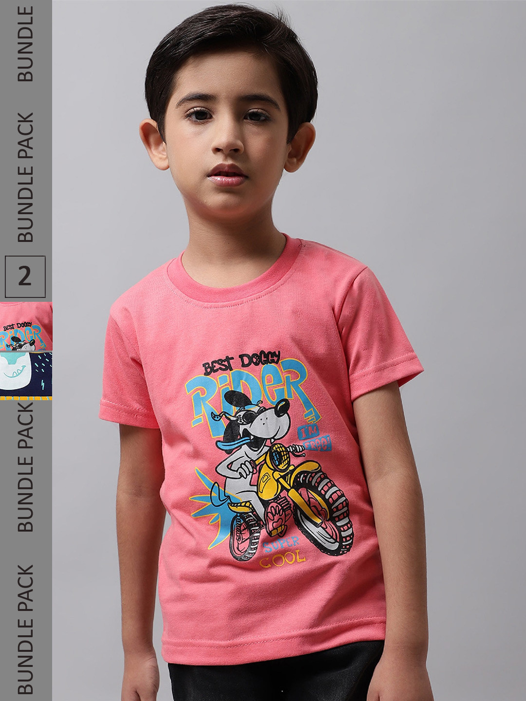 

BAESD Boys Pack Of 2 Typography Printed Cotton T-shirt, Coral