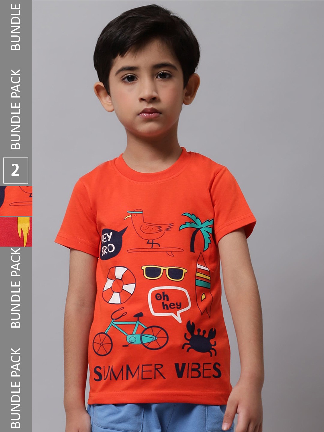 

BAESD Boys Pack Of 2 Printed Cotton T-shirt, Orange