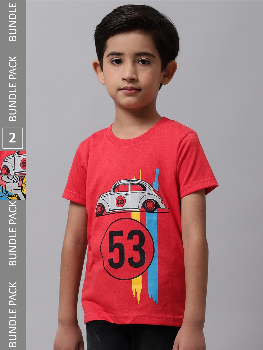 

BAESD Boys Pack of 2 Graphic Printed Cotton T-shirt, Red