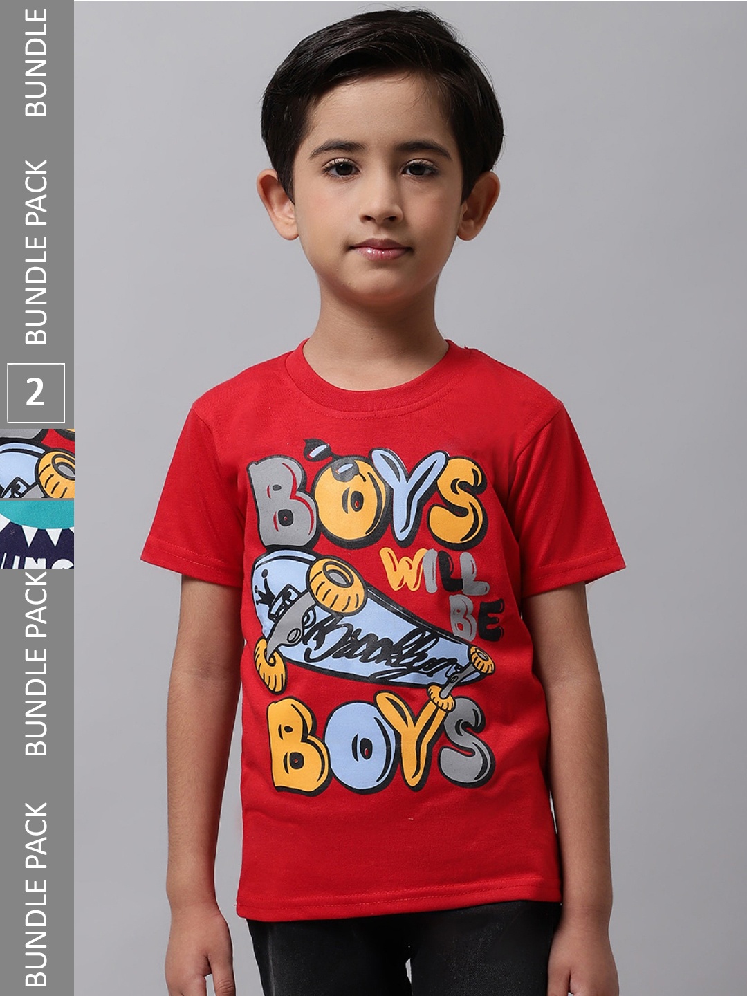 

BAESD Boys Pack Of 2 Typography Printed Cotton T-shirt, Red