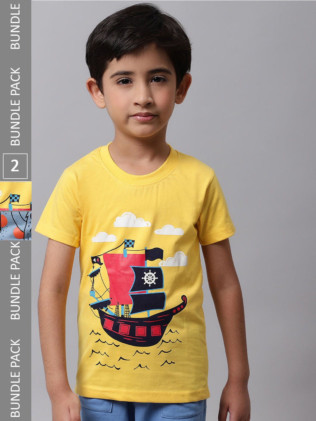 

BAESD Boys Pack Of 2 Graphic Printed Knitted Cotton T-Shirts, Yellow
