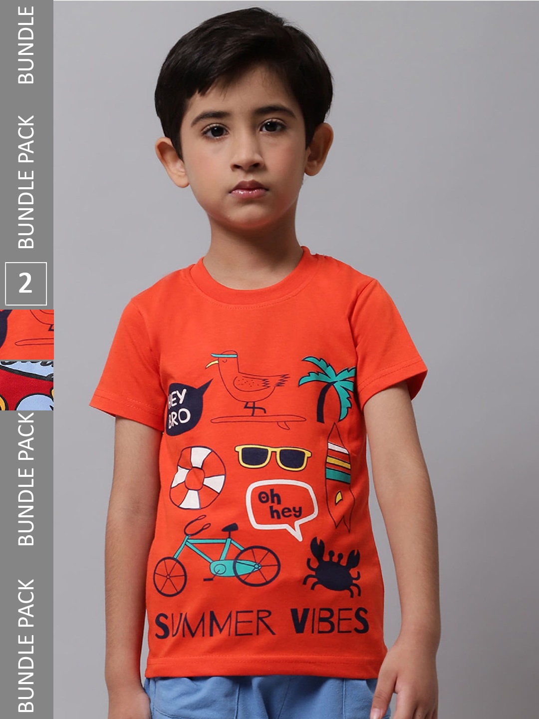 

BAESD Boys Pack Of 2 Typography Printed Cotton T-shirt, Orange