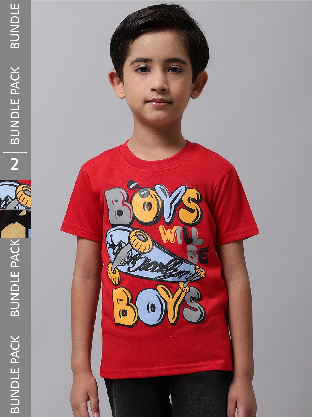 

BAESD Boys Pack Of 2 Typography Printed Cotton T-shirts, Red