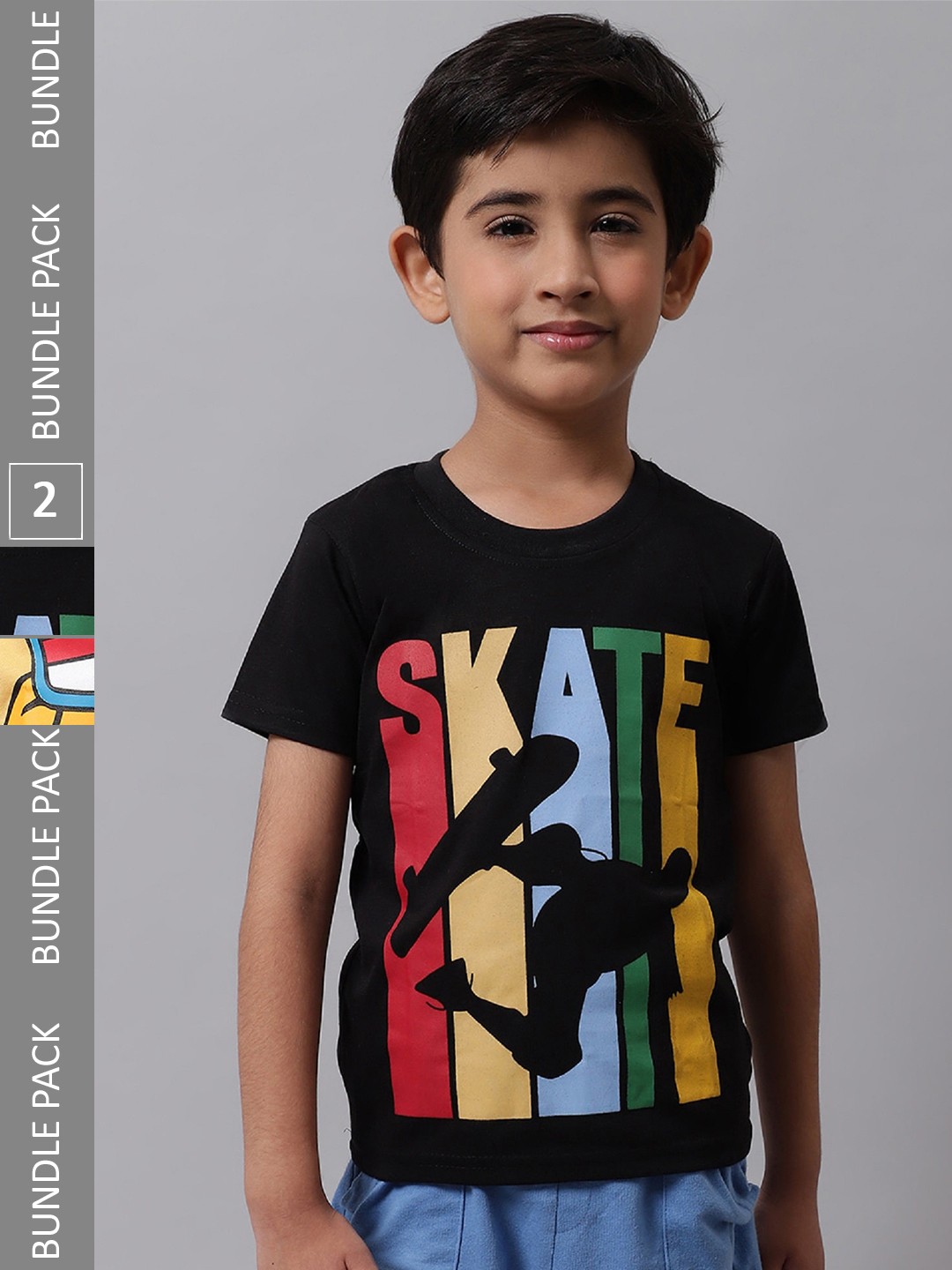 

BAESD Boys Pack Of 2 Graphic Printed Cotton T-shirt, Black