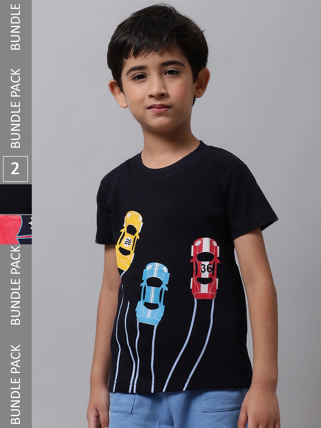 

BAESD Boys Pack Of 2 Graphic Printed Cotton T-shirt, Navy blue