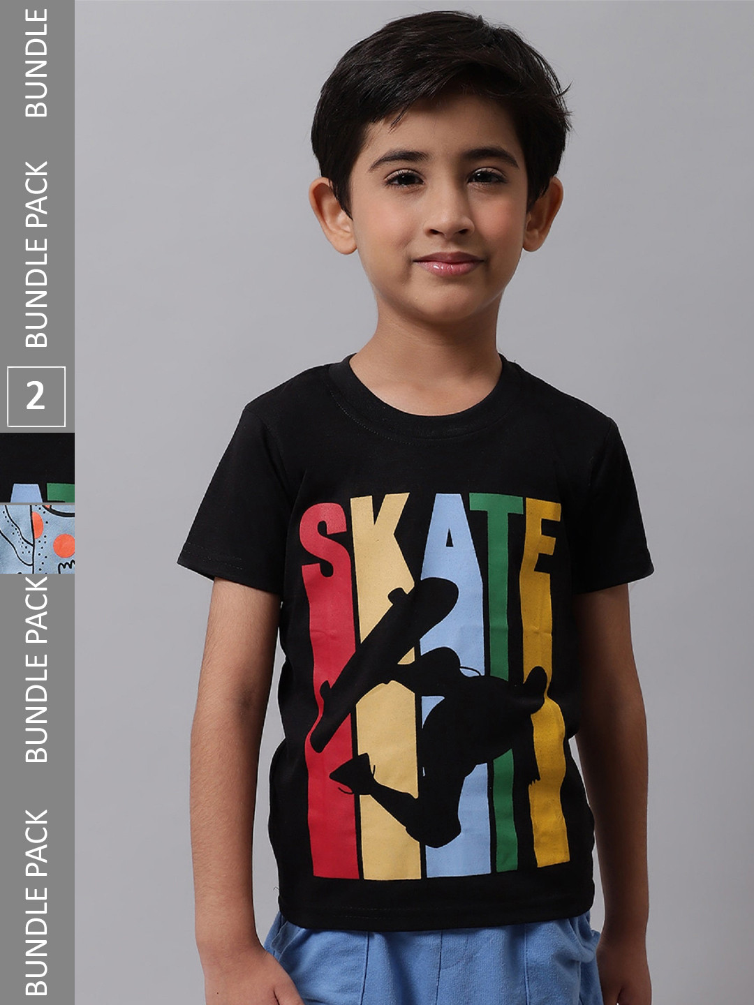 

BAESD Boys Pack Of 2 Graphic Printed Cotton T-shirt, Black