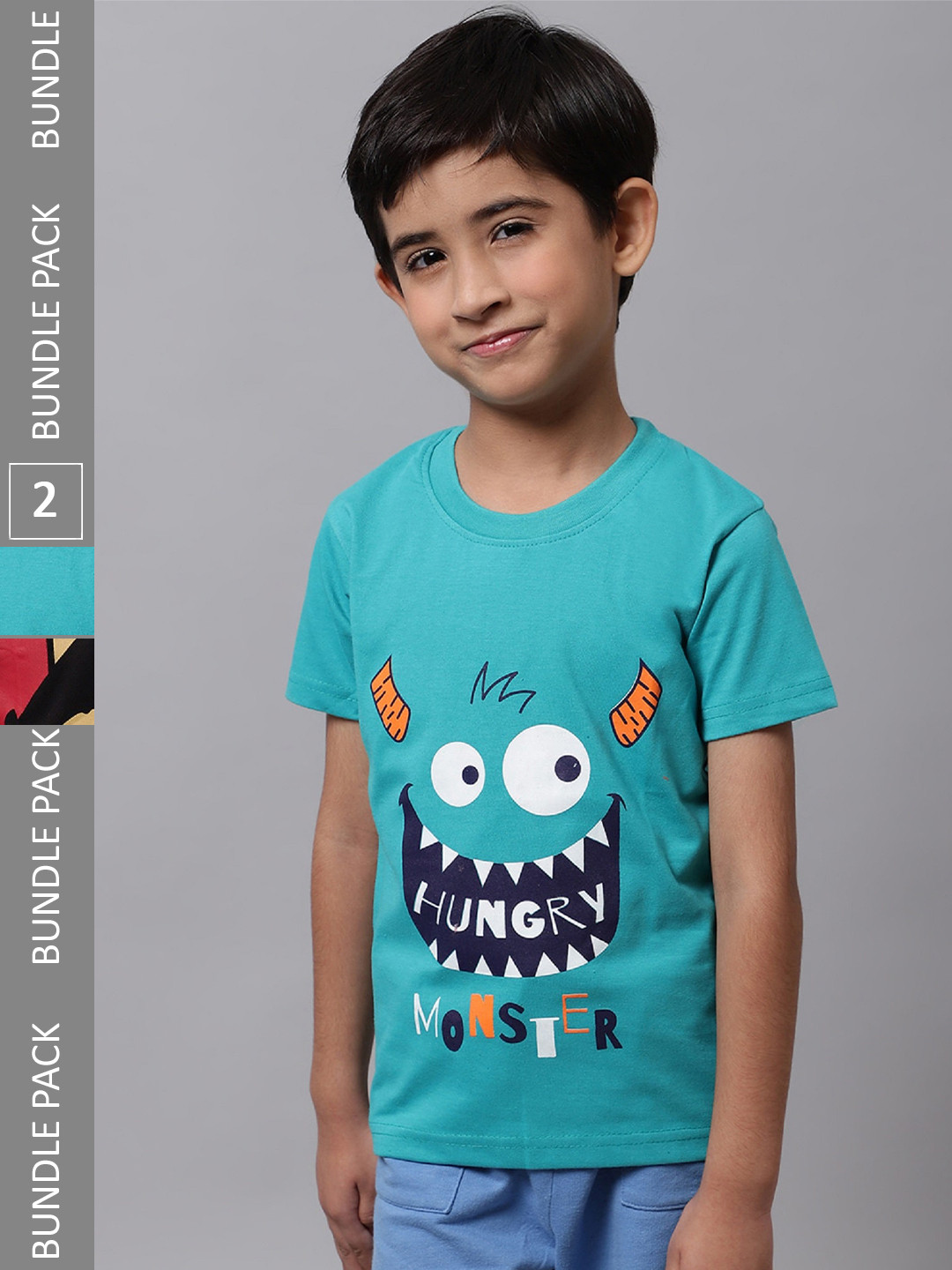 

BAESD Boys Pack Of 2 Graphic Printed Cotton T-shirt, Turquoise blue