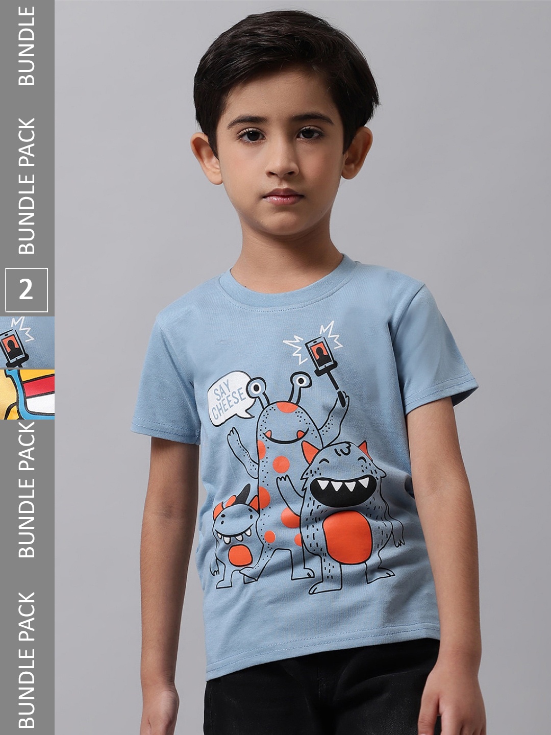 

BAESD Boys Pack Of 2 Graphic Printed Cotton T-shirts, Blue