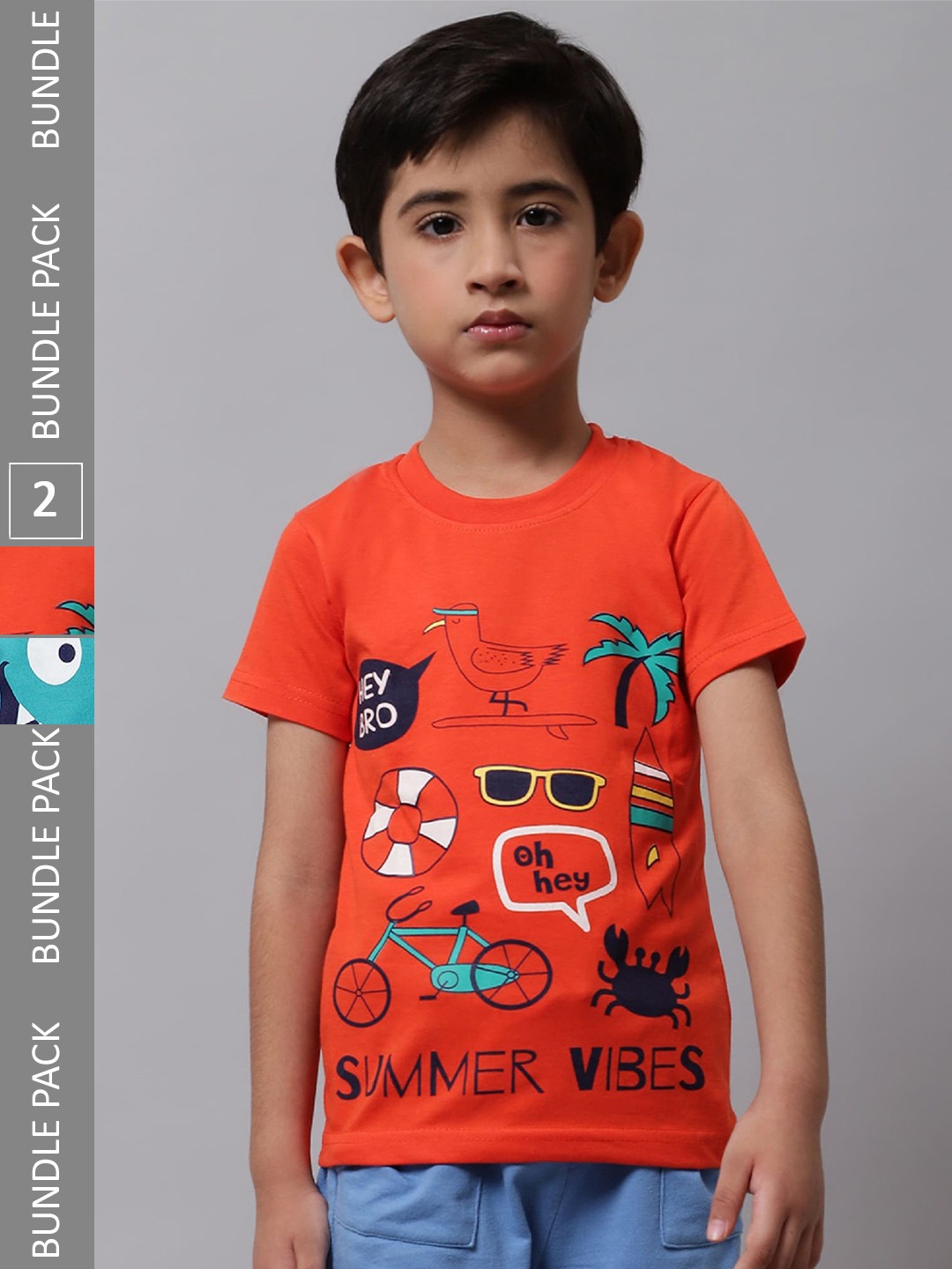 

BAESD Boys Pack Of 2 Graphic Printed Cotton T-shirt, Orange