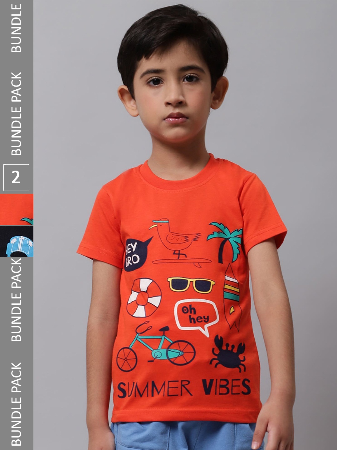 

BAESD Boys Pack Of 2 Graphic Printed Cotton T-shirts, Orange