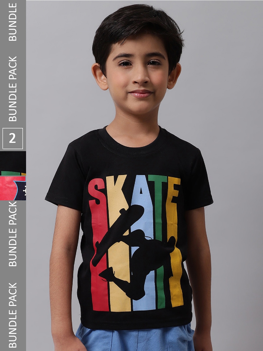 

BAESD Boys Pack Of 2 Printed Round Neck Cotton T-shirts, Black