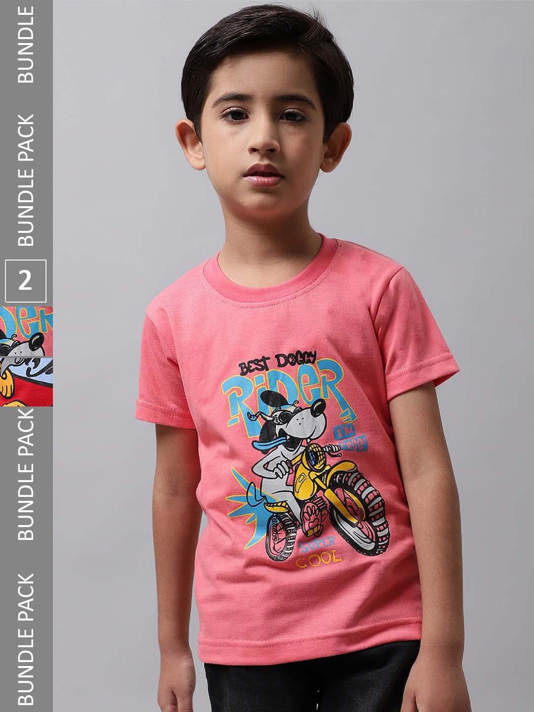 

BAESD Boys Pack Of 2 Graphic Printed Cotton T-shirts, Peach