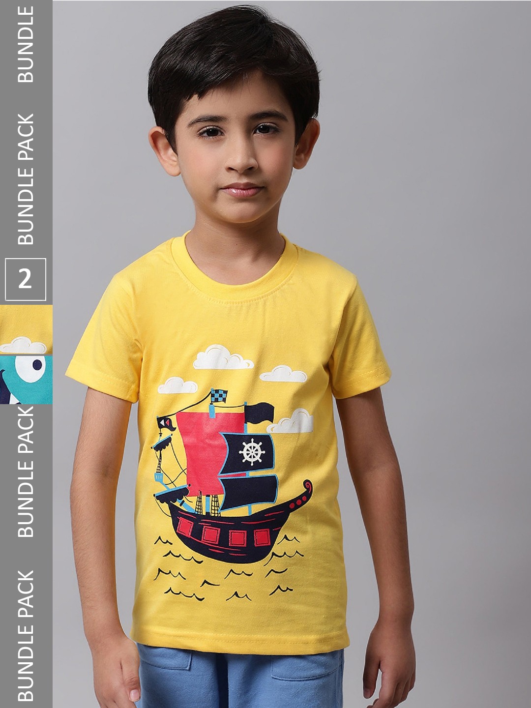

BAESD Boys Pack Of 2 Printed Round Neck Cotton T-shirts, Yellow