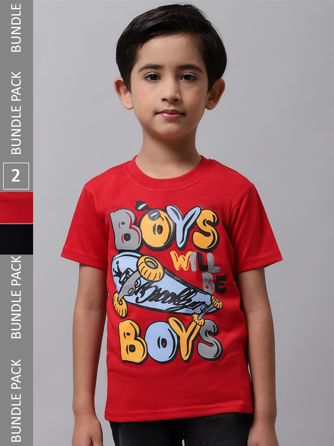 

BAESD Boys Pack Of 2 Graphic Printed Cotton T-shirts, Red