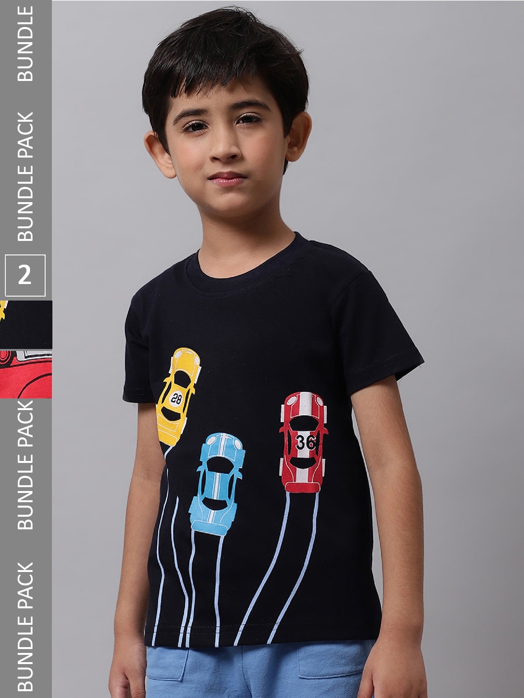 

BAESD Boys Pack Of 2 Graphic Printed Short Sleeves Cotton T-shirt, Navy blue