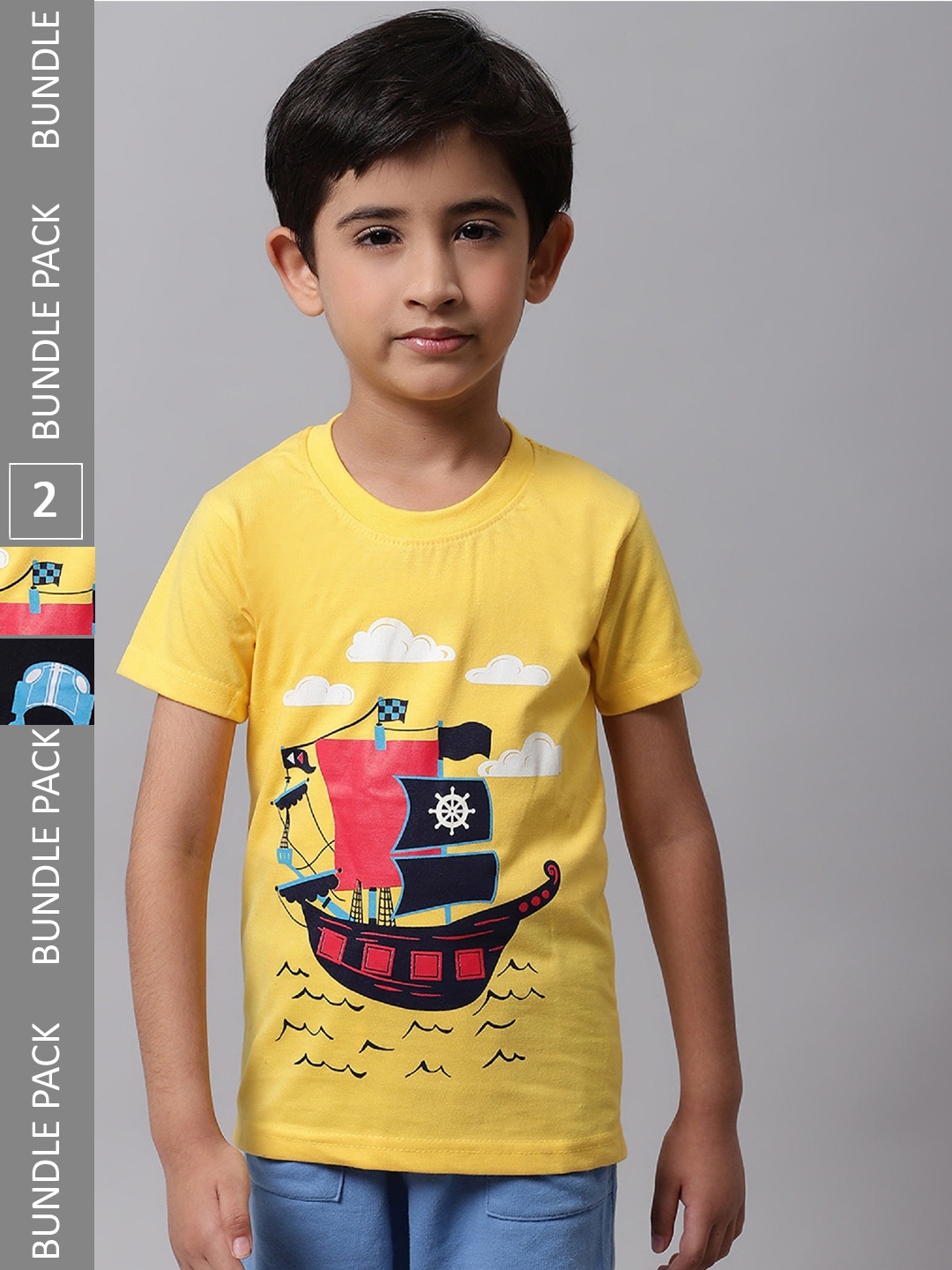 

BAESD Boys Pack Of 2 Graphic Printed Short Sleeves Cotton T-shirt, Yellow