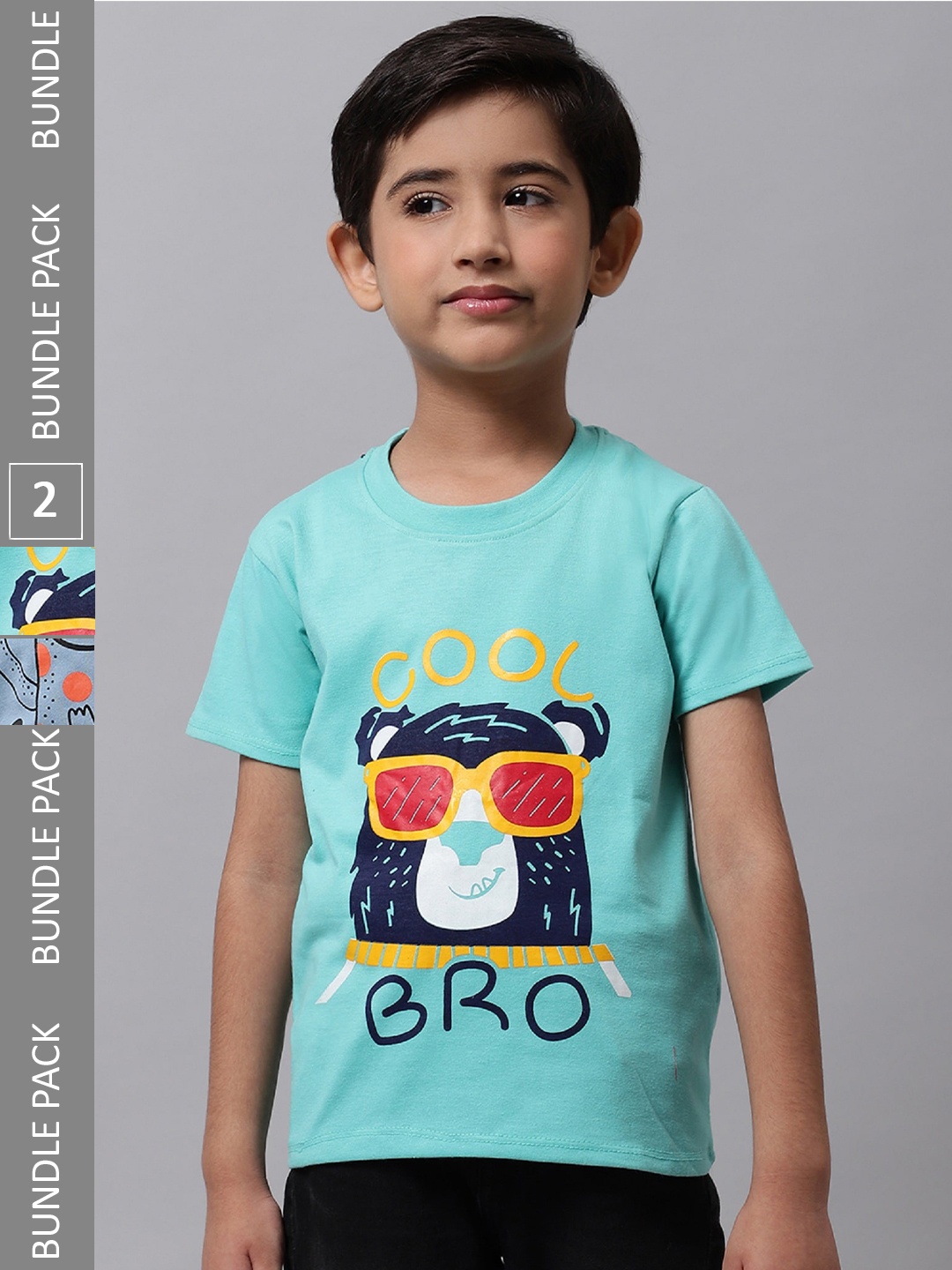 

BAESD Boys Pack Of 2 Graphic Printed Cotton T-shirt, Turquoise blue